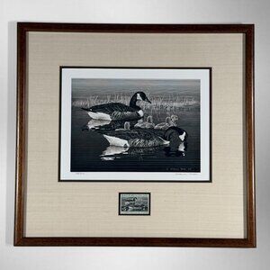 Signed Alderson Magee Duck Stamp Print Canada Goose Framed Wildlife Art